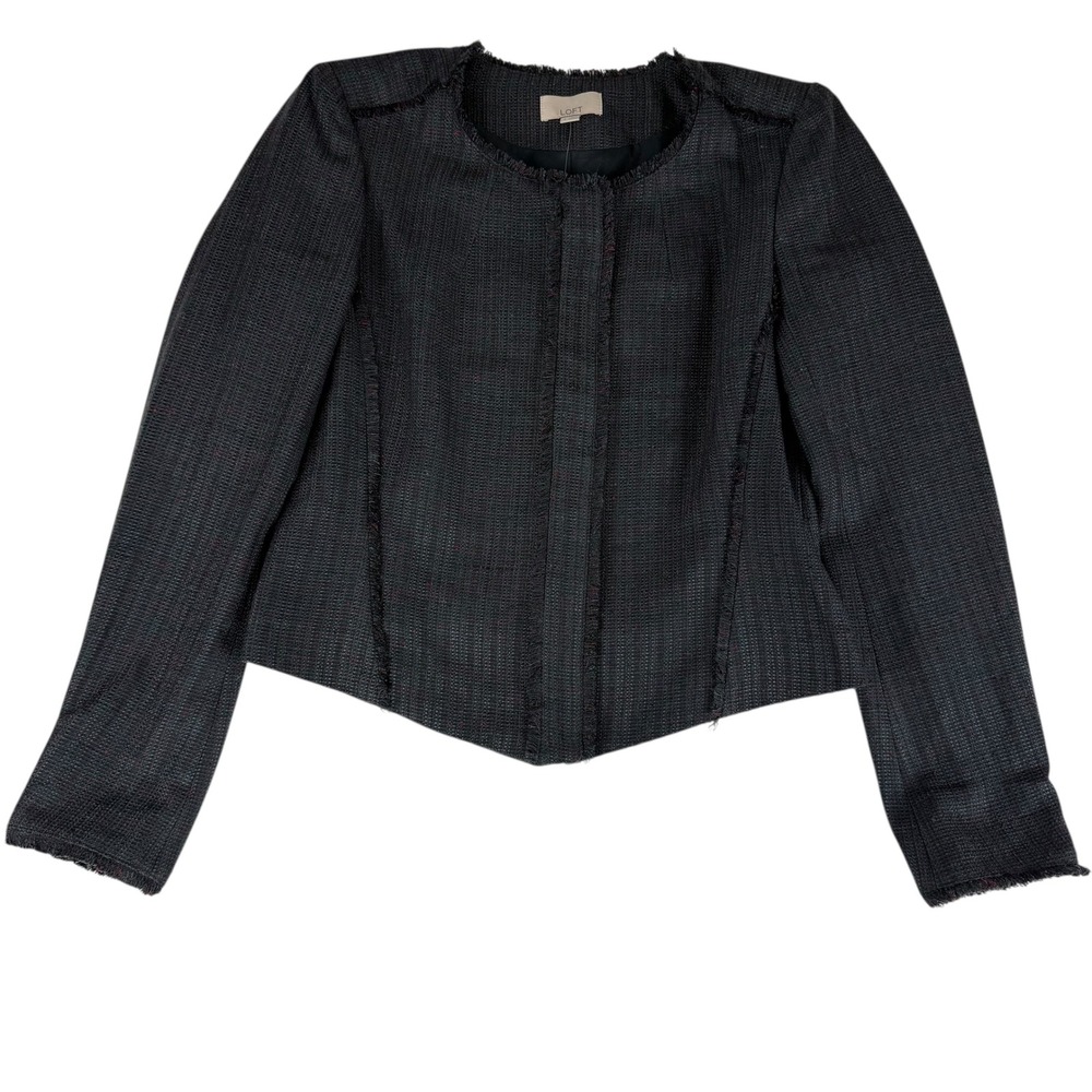 Ann Taylor LOFT Women's‎ Tweed Blazer Jacket Black Gray Size 2 Frayed Collar NEW - Picture 4 of 9